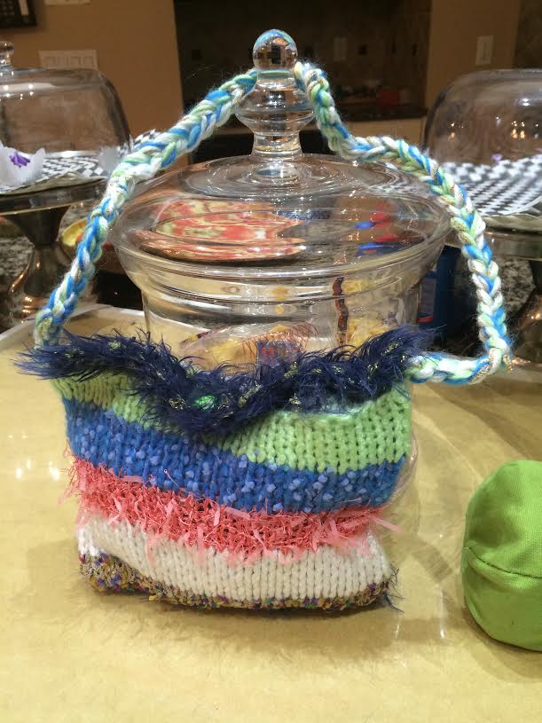 savtas knit pocketbook on counter