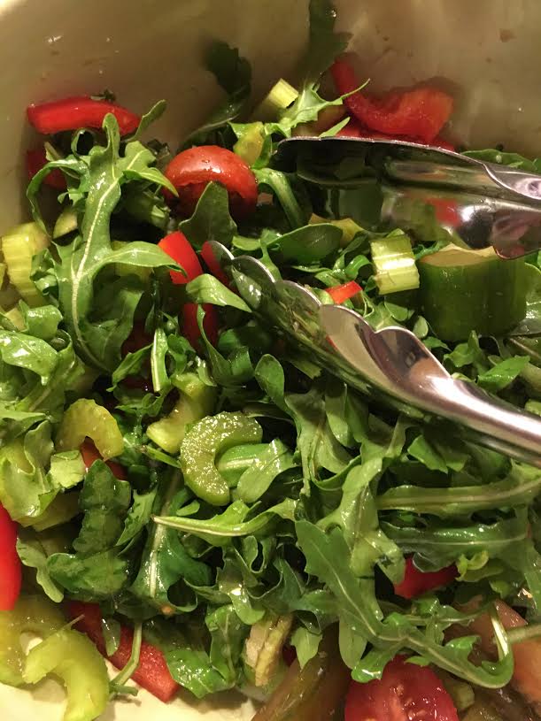 Simple Baby Arugula Salad with Red Peppers, Tomatoes and Avocado