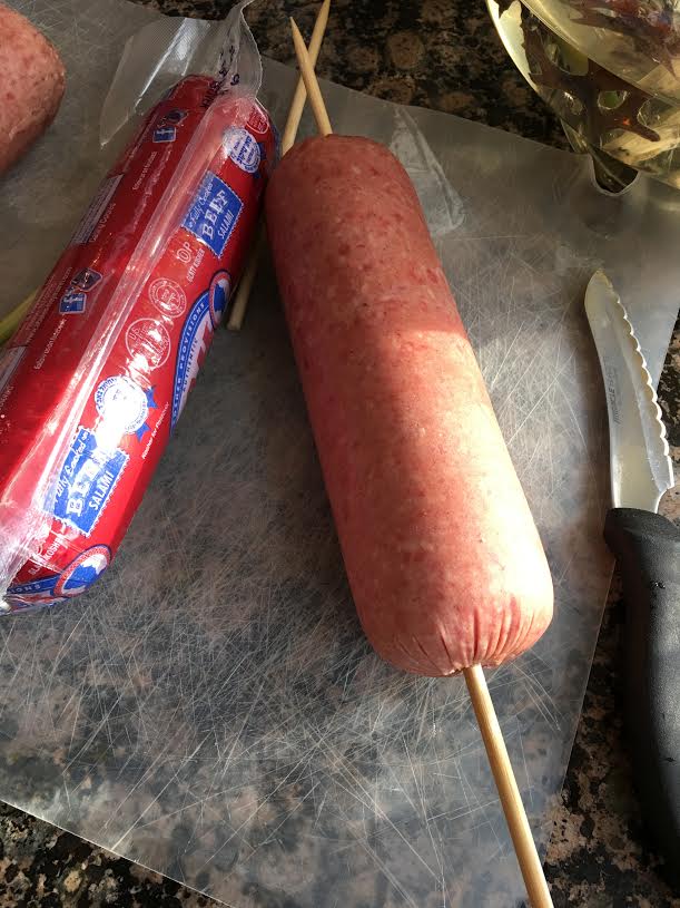 baked spiarlized salami-with skewer