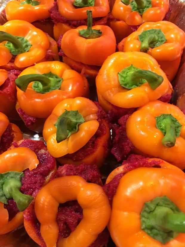 beet-stuffed peppers before cooking
