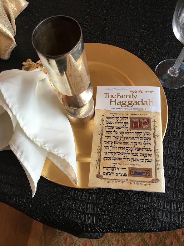 seder black tablecloth setup up close