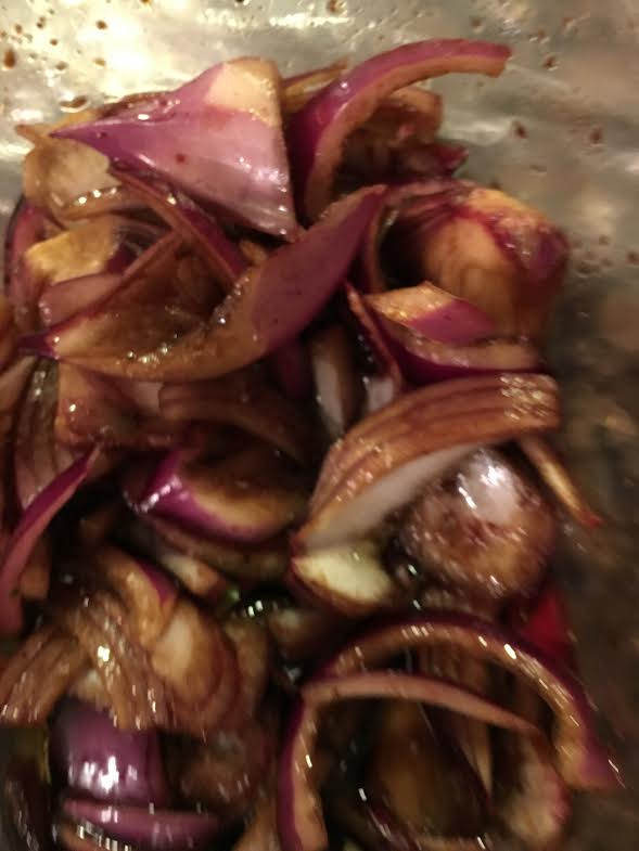 tofu saute-marinating onions