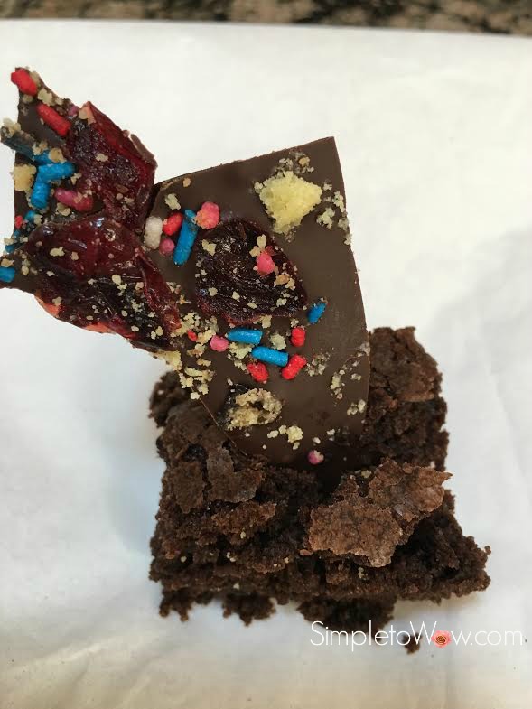 chocolate bark confetti as embellishment