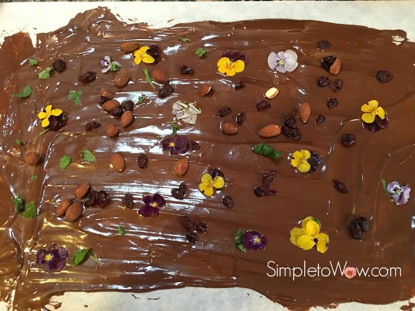 Simple Chocolate Bark with Flowers and Dried Fruit