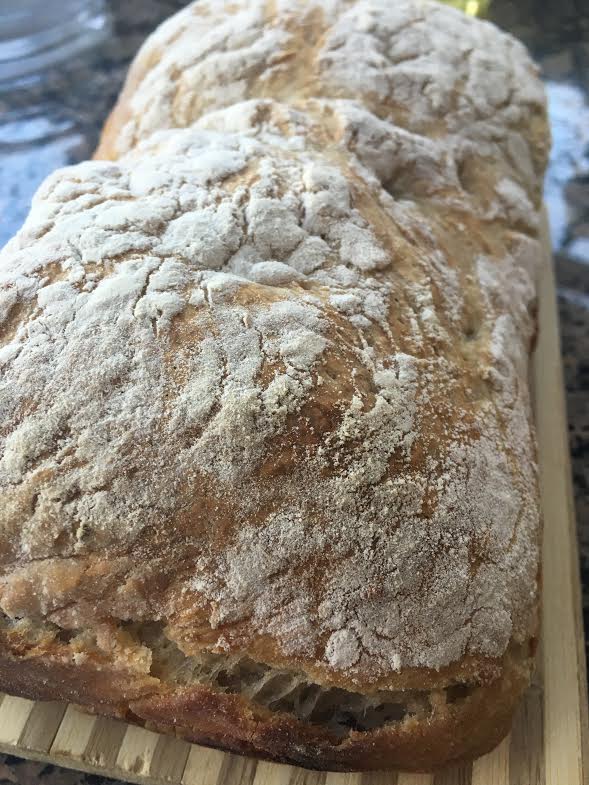 ciabatta on wood cutting board