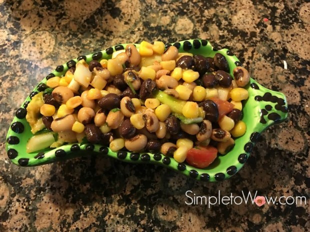 cowboy caviar in jalapeno pepper bowl-side view